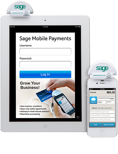 Sage mobile payments used on a tablet and mobile device