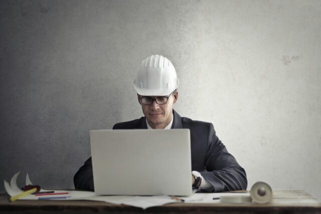 Contractor working on a laptop