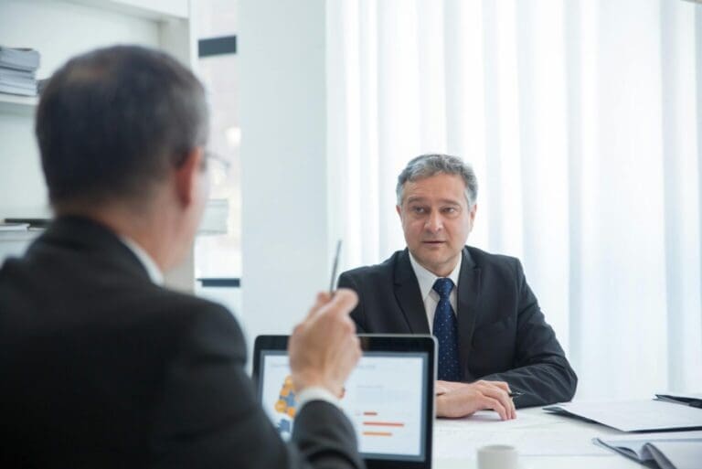 Lawyer chatting with a client